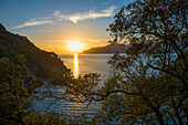 Sunset, Girolata Bay, Girolata, La Scandola, UNESCO World Natural Heritage Site, Haute-Corse Department, West Coast, Corsica, Mediterranean Sea, France