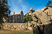 Church and granite rocks, Hermitage de la Trinite, Bonifacio, South Coast, Corse-du-Sud Department, Corsica, Mediterranean Sea, France