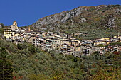 Blick auf Saorge, Royatal, Alpes-Maritimes, Provence-Alpes-Côte d'Azur,Frankreich