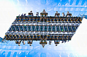 Double exposure of the town hall building in the historic city centre of Ghent, Belgium