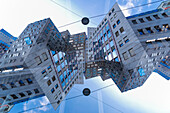 Double exposure of modern architecture in vienna, Austria, as seen from the Obere Weissgerberstrasse.
