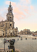 Theaterplatz with the Hofkirche and Semperoper of Dresden, Saxony, Germany