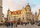 Christmas market in front of the Dresden Residenzschloss, Saxony, Germany