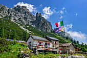 Rifugio Pramperet with Cima di Pramperet, Belluneser Höhenweg, Dolomites, Veneto, Venetia, Italy