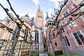 The historic church of our Lady in Bruges alongside the Gruuthusemuseum in Bruges, Belgium.