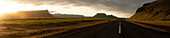 Ring road in southern Iceland at midnight sun, panorama
