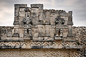 Royal figures at the Palace of the Masks (Codz Poop), Kabah, Mayan ruined city on the Ruta Puuc, Mexico, North America, Latin America