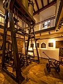 Siegerland Museum in the Upper Castle, water wheel-driven blower from 1837, Siegen, North Rhine-Westphalia, Germany