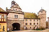 Marktbreit, historic Franconia, town hall with city entrance, romantic road, Bavaria, Germany.