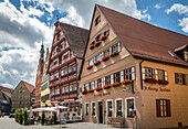 Historic houses on the market square in the old town of Dinkelsbühl, Middle Franconia, Bavaria, Germany