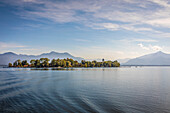 Fraueninsel in Lake Chiemsee from the water, Upper Bavaria, Bavaria, Germany