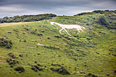 Pferdefigur in Wiese, Alfriston White Horse, East Sussex, England