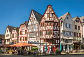 Historic half-timbered houses on Bischofsplatz in the old town of Limburg, Lahntal, Hesse, Germany