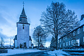Church of St. James the Elder in the old town of Winterberg in the evening, Sauerland, North Rhine-Westphalia, Germany