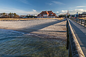 Kurhaus and pier of Zingst, Mecklenburg-West Pomerania, North Germany, Germany