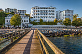 Historic hotels and pier in Sassnitz on Ruegen, Mecklenburg-West Pomerania, Northern Germany, Germany