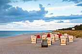 Beach chairs in the evening light in Prerow, Mecklenburg-Western Pomerania, Northern Germany, Germany