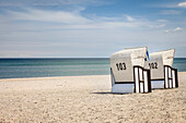 White beach chairs in Zingst, Mecklenburg-West Pomerania, North Germany, Germany