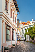 Alley in the old town of Sassnitz on Ruegen, Mecklenburg-Western Pomerania, Baltic Sea, North Germany, Germany
