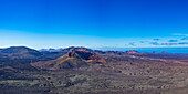 Panorama from the rim of the Caldera Blanca to the Fire Mountains in the Parque National de Timanfaya, Lanzarote, Canary Islands, Spain, Europe