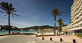 Am Passeig Maritim de Palmira und dem Strand Platja Palmira, Paguera, Mallorca, Spanien