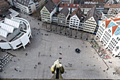 View from Ulm Minster to Richard Meier&#39;s town house and the market square, Ulm, Danube, Swabian Jura, Baden-Württemberg, Germany