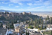 View from Sacro Monte to the Alhambra and Albaicin, Granada, Andalucia, Spain