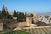 View of the Alhambra from the Generalife, Granada, Andalusia, Spain