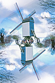 Doppelbelichtung einer historischen Windmühle von Brügge, Belgien, Europa