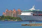 Junkanoo Beach and cruise ships in Nassau Harbour, New Providence Island, The Bahamas