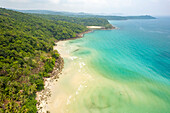 Luftbild vom Strand Khlong Yai Kee Beach, Insel Ko Kut oder Koh Kood im Golf von Thailand, Asien 
