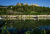 View from the marina to Rheinfels Castle, St. Goar, Upper Middle Rhine Valley, Rhineland-Palatinate, Germany