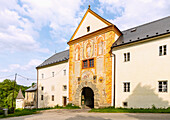 Main gate to the Cistercian Abbey of Vyšší Brod in the Vltava Valley in the Czech Republic
