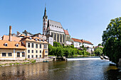 Church of St. Vitus over the Vltava River in Český Krumlov in South Bohemia in the Czech Republic