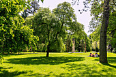 City park with a memorial to those who died in World War I in Český Krumlov in southern Bohemia in the Czech Republic