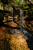 The Trettstein waterfall of the Eidenbach near Gräfendorf in the Spessart Nature Park, Main-Spessart district, Franconia, Lower Franconia, Bavaria, Germany