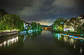Abendbeleuchtung am Fluss Neckar, Tübingen, Baden-Württemberg, Deutschland