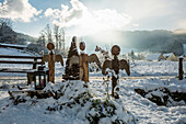 snowy angel figures, Glottertal, Black Forest, Baden-Württemberg, Germany
