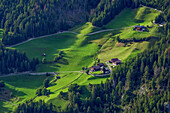 Deep view of mountain farms Glanz, from Kals-Matreier-Törl, Hohe Tauern, Hohe Tauern National Park, East Tyrol, Austria