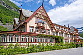 Blick auf das Hotel Union Oeye, Norangsdalen, Königinnenroute, Moere og Romsdal, Vestlandet, Norwegen
