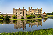 The moated Leeds Castle near Maidstone, Kent, England, Great Britain, Europe