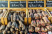 Ajaccio market, cured meats, Corsica, France, Europe