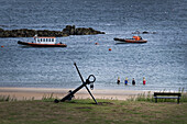 View of bathing ladies on the beach from the famous Melbourne Road, North Berwick, East Lothian, Scotland, UK,