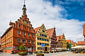 Dinkelsbühl, Weinmarkt, at the Münster, with unique, historical old buildings, Romanitische Straße, Bavaria, Germany