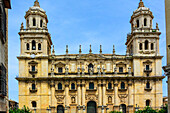 Jaen, Andalusien, Fassade der Kathedrale, mit reichem Figurenschmuck, und Verzierungen, Spanien