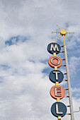 Old neon sign of a motel along route 66 in Albuquerque, New Mexico.