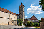 Klingenturm and other historical buildings in Rothenburg ob der Tauber, Middle Franconia, Bavaria, Germany