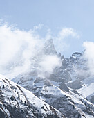 Blick in die verschneiten Berggipfel der Allgäuer Alpen, Oberstdorf, Bayern, Deutschland