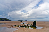 Great Britain, Wales, Gower Peninsula, Rhossily beach, 19th century shipwreck Helvetia.