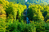 Giessbach-Wasserfall mit Fluss Giesse, beim Grandhotel Giessbach, Brienz, Kanton Bern, Schweiz